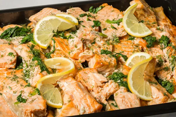 Wild-caught salmon marinated in garlic and Italian herbs
